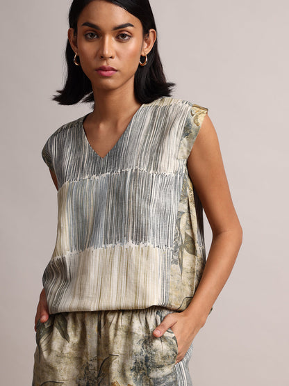 Zaccai Women's Grey Linen Striped Co-Ords