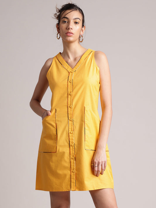 Zaccai Women's Yellow Poplin Solid Dress
