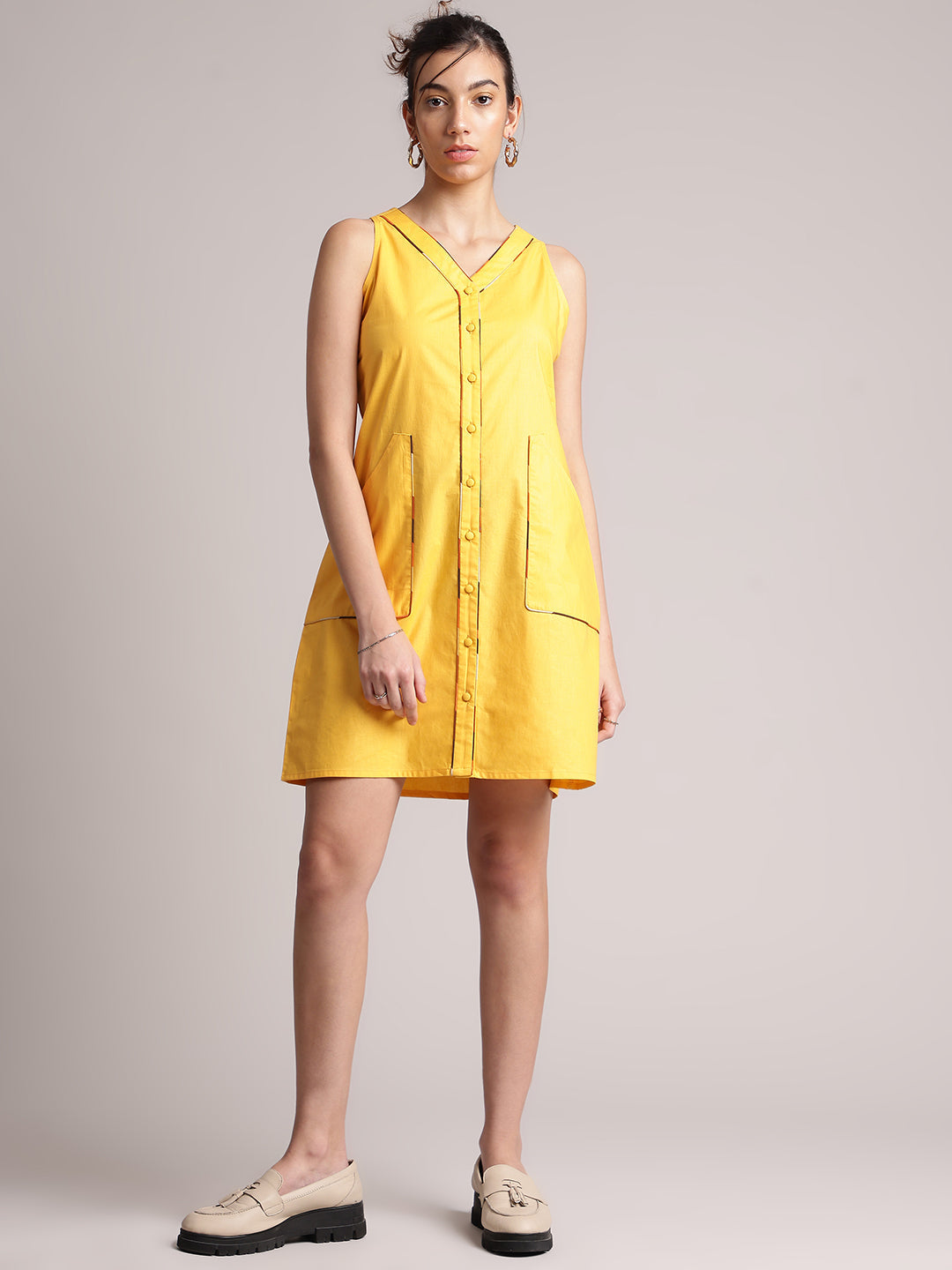 Zaccai Women's Yellow Poplin Solid Dress