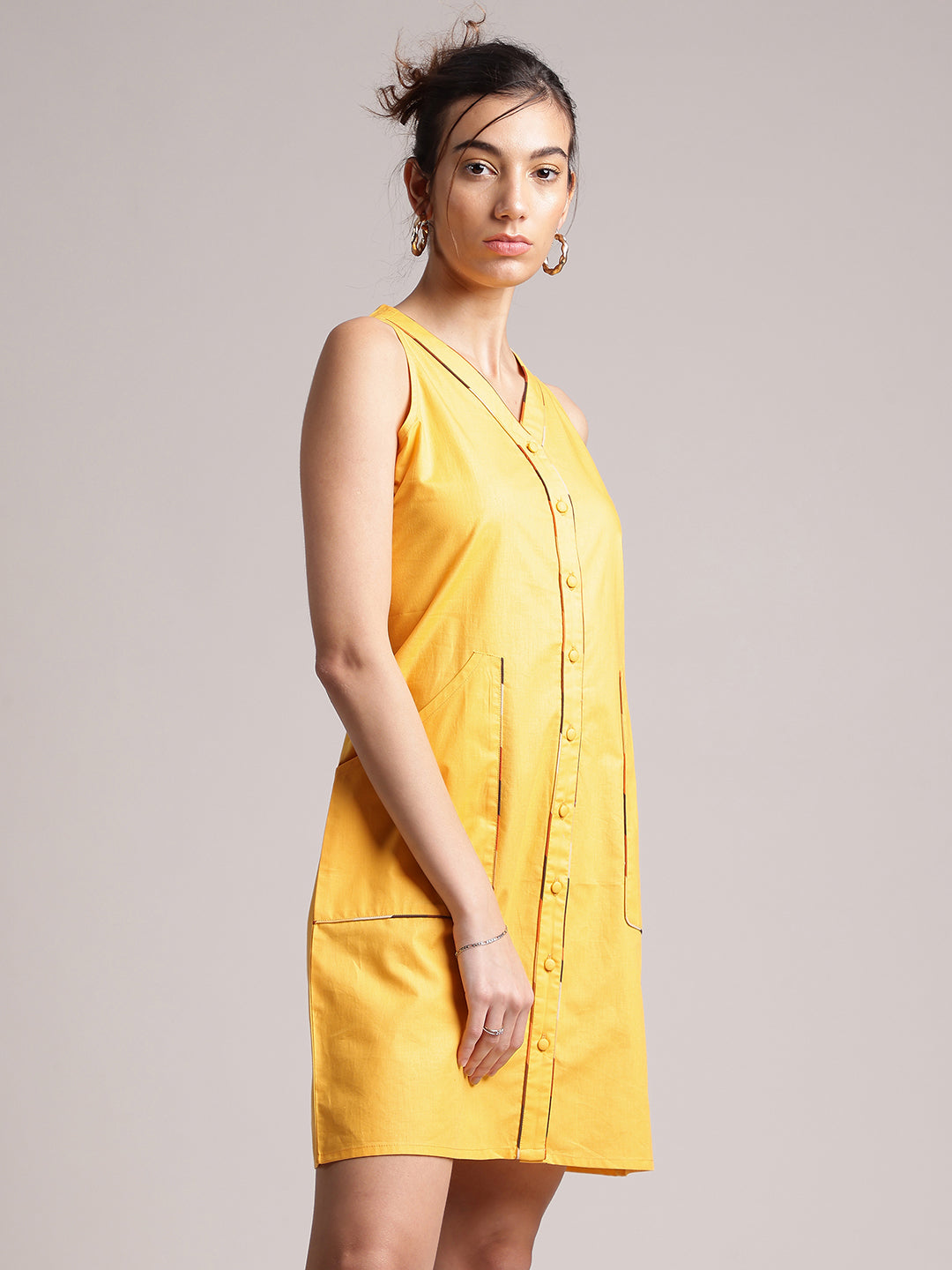 Zaccai Women's Yellow Poplin Solid Dress