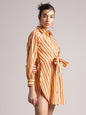 Zaccai Women's Yellow Poplin Striped Dress