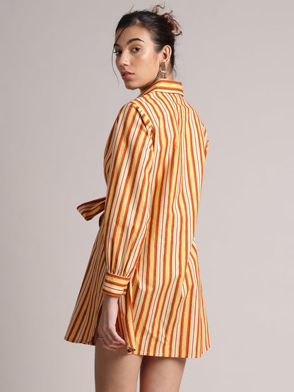 Zaccai Women's Yellow Poplin Striped Dress