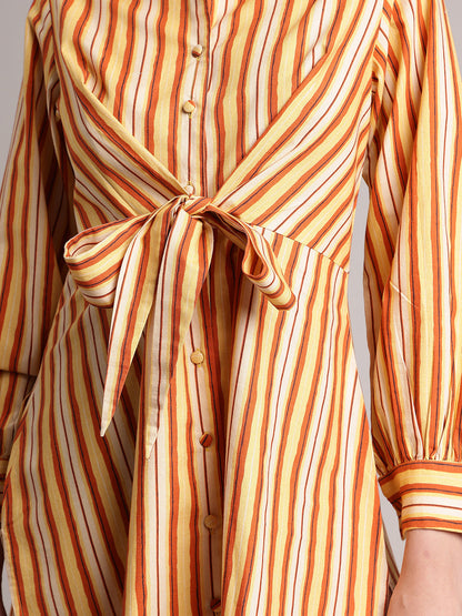 Zaccai Women's Yellow Poplin Striped Dress