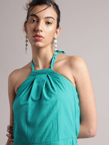 Zaccai Women's Aqua Cambric Solid Dress