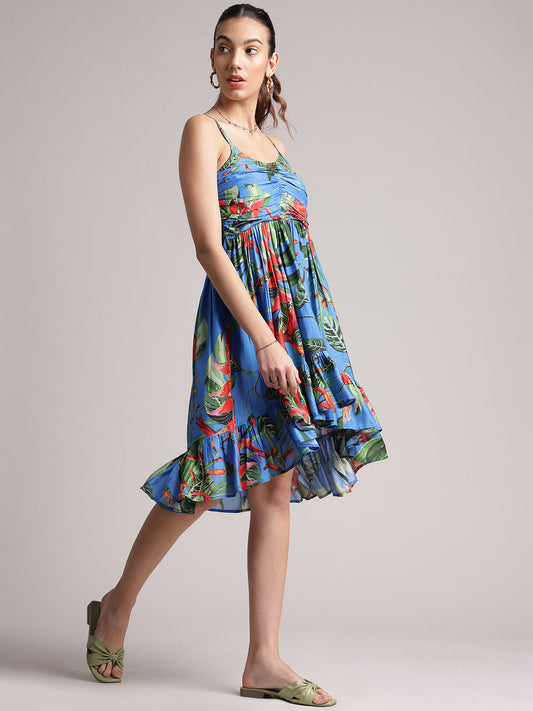 Zaccai Women's Blue Muslin Tropical Dress
