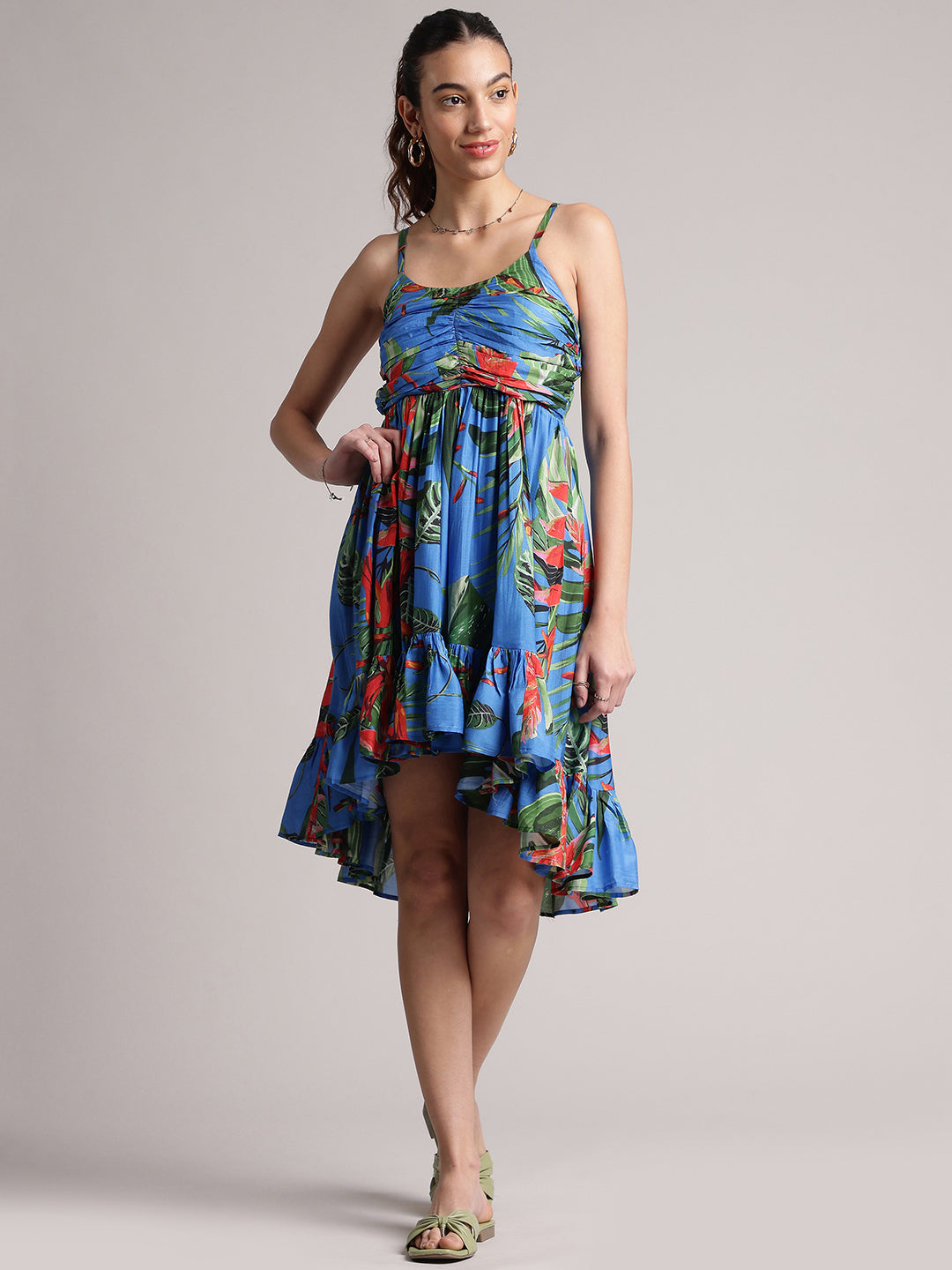 Zaccai Women's Blue Muslin Tropical Dress