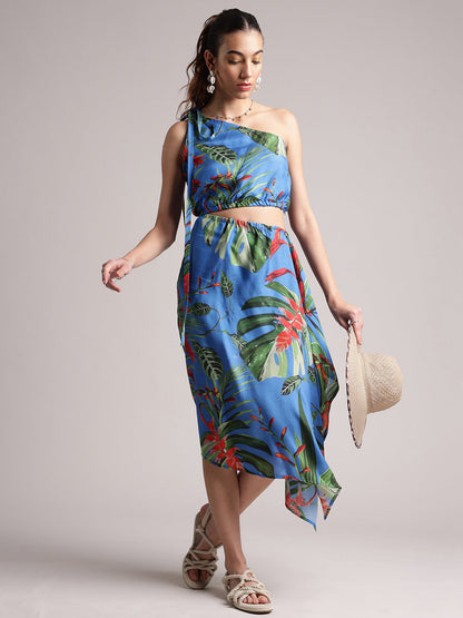 Zaccai Women's Blue Muslin Tropical Dress