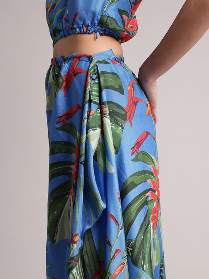 Zaccai Women's Blue Muslin Tropical Dress