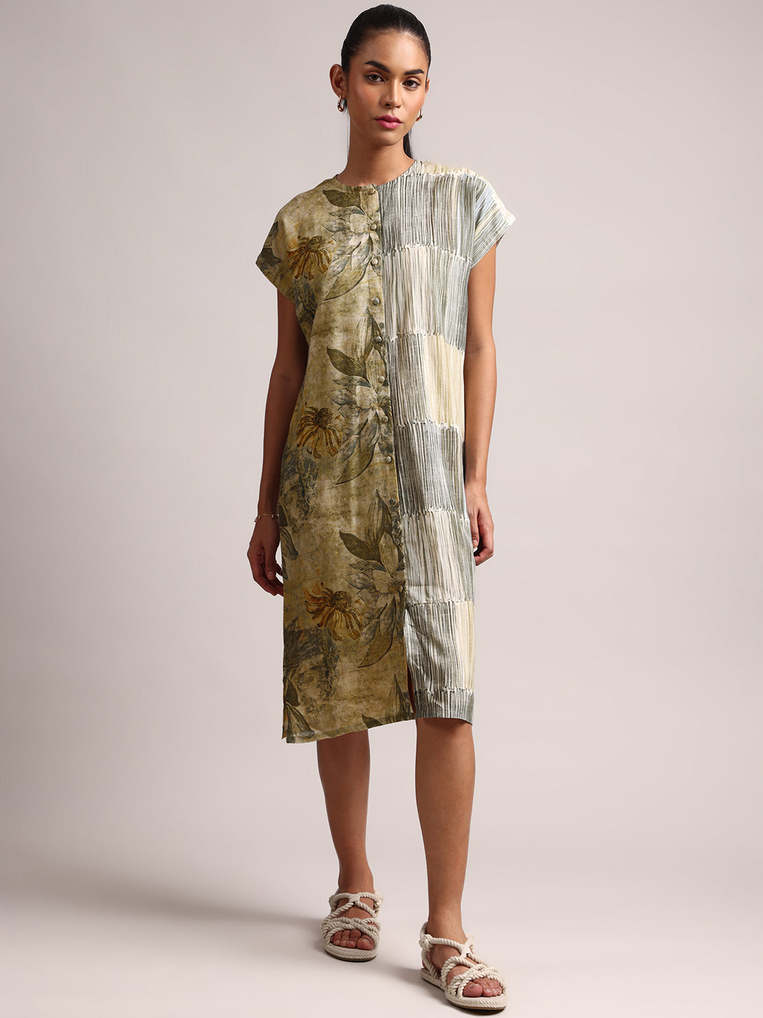 Zaccai Women's Green Linen Floral Dress