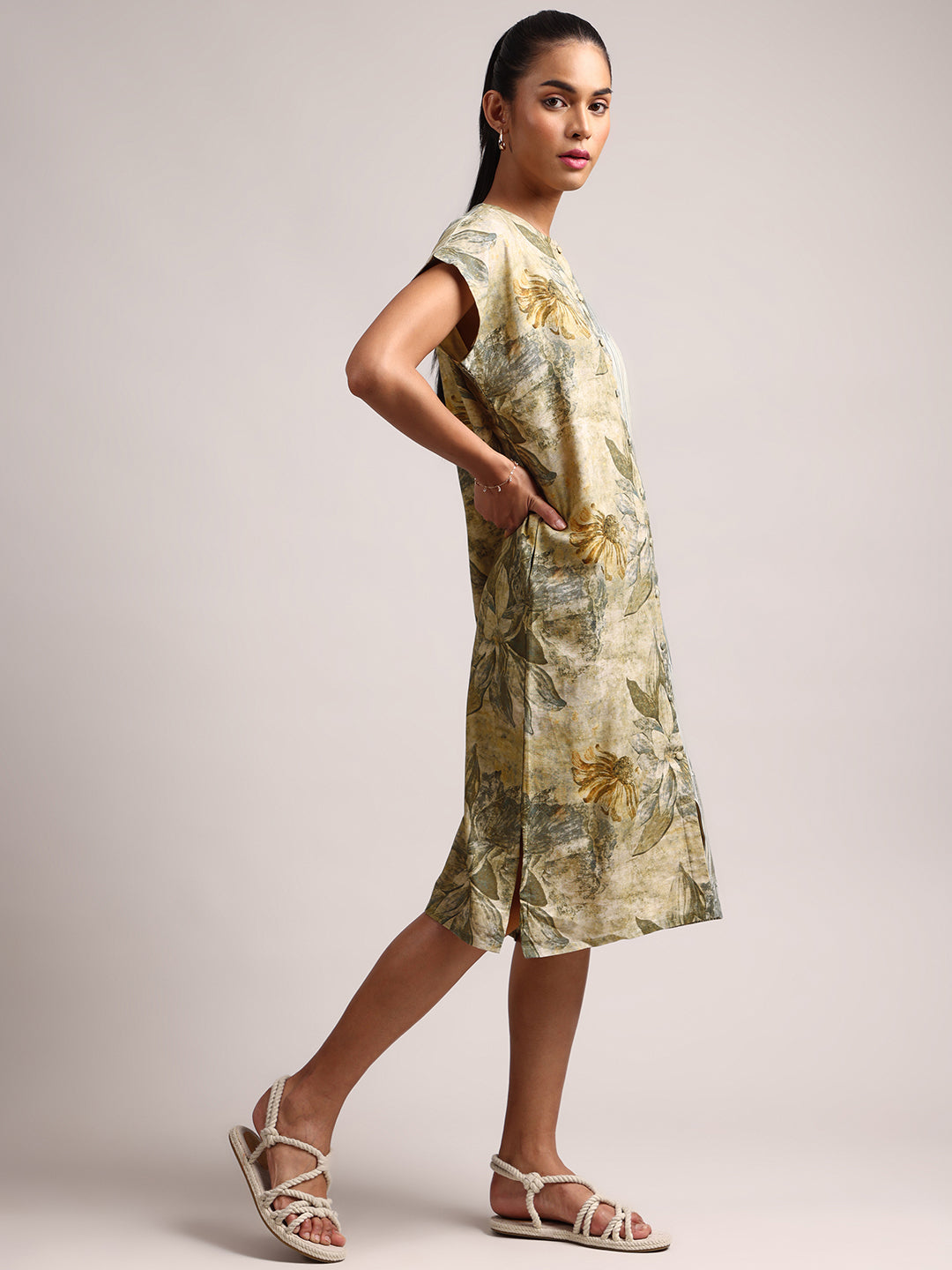 Zaccai Women's Green Linen Floral Dress
