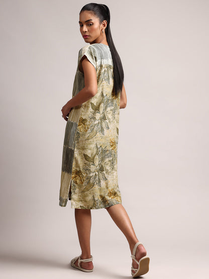 Zaccai Women's Green Linen Floral Dress