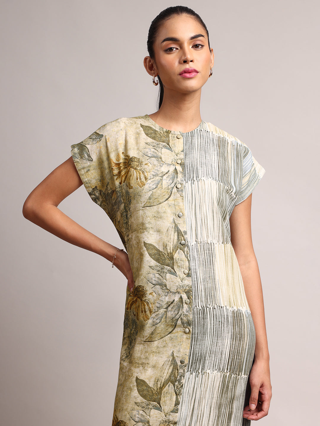 Zaccai Women's Green Linen Floral Dress
