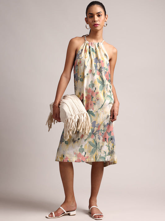 Zaccai Women's Yellow Linen Floral Dress