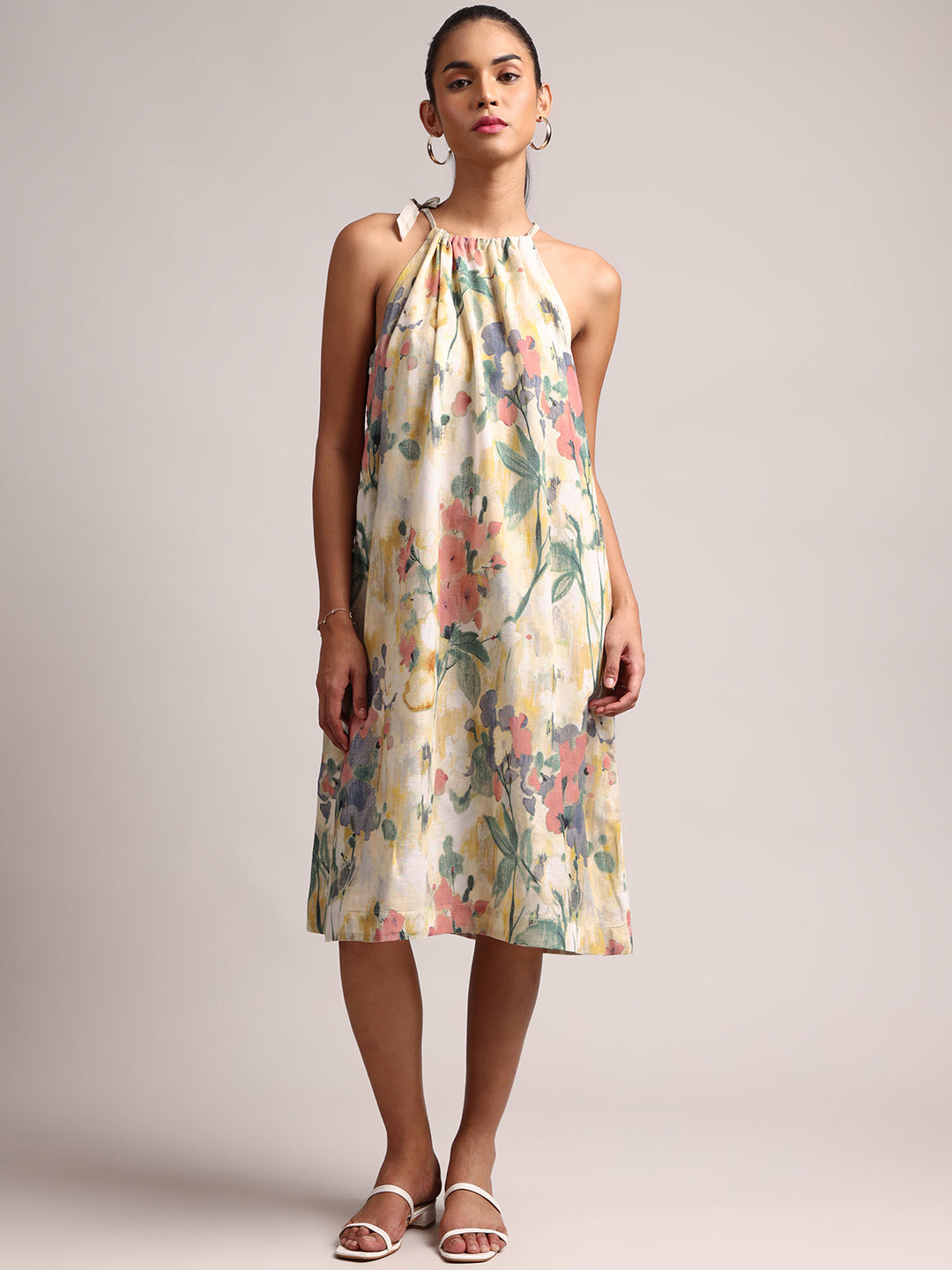 Zaccai Women's Yellow Linen Floral Dress