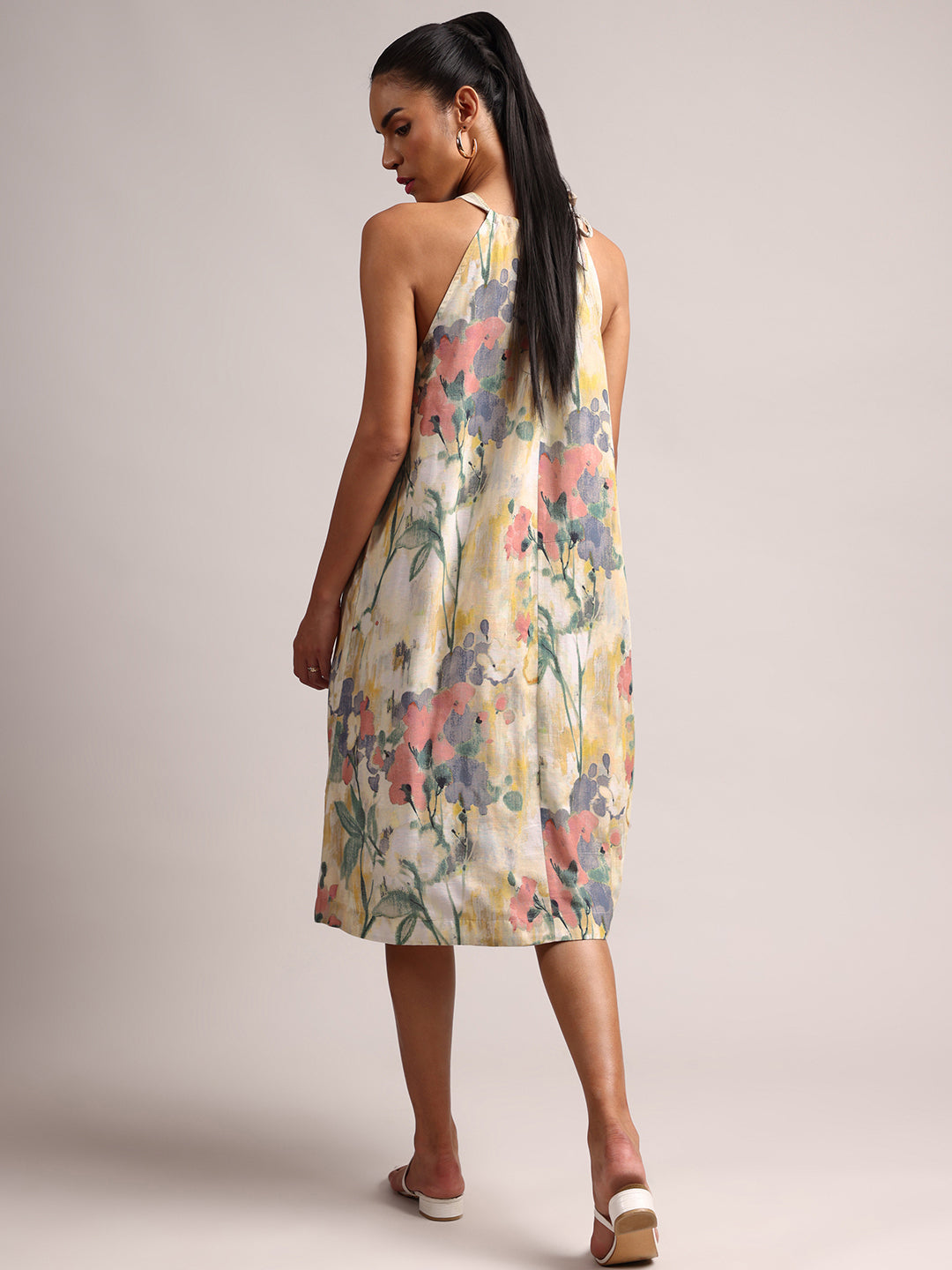 Zaccai Women's Yellow Linen Floral Dress