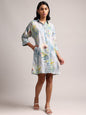 Zaccai Women's Blue Linen Floral Dress