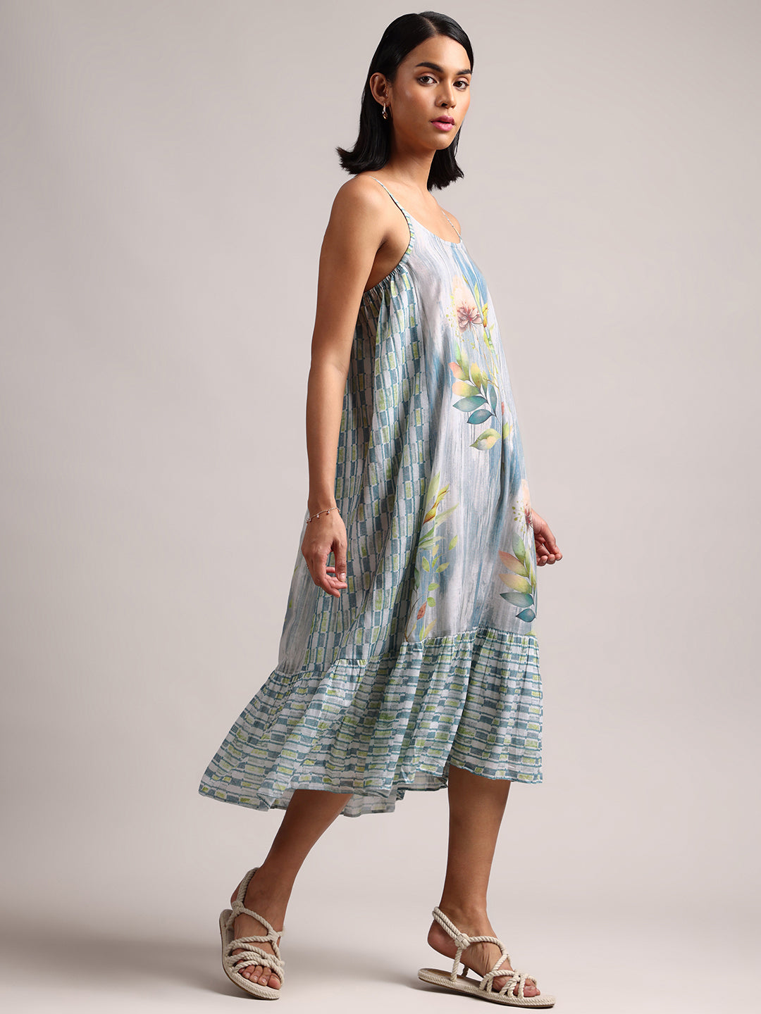 Zaccai Women's Blue Cotton Linen Tropical Dress