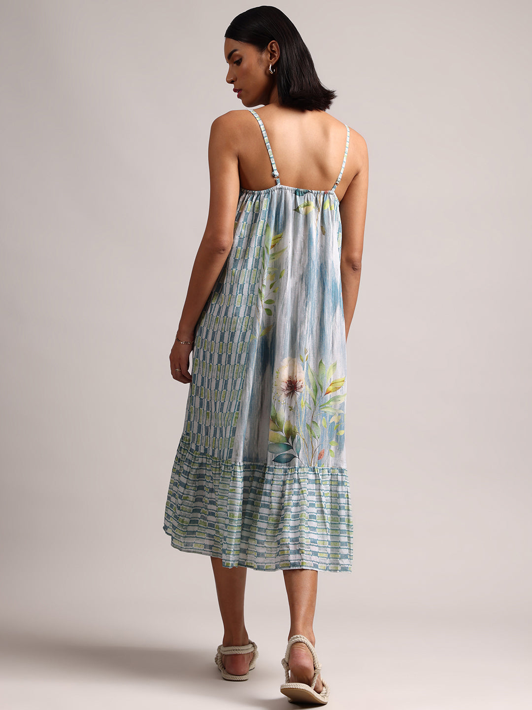Zaccai Women's Blue Cotton Linen Tropical Dress