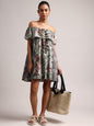 Zaccai Women's Grey Cotton Linen Floral Dress