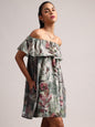 Zaccai Women's Grey Cotton Linen Floral Dress
