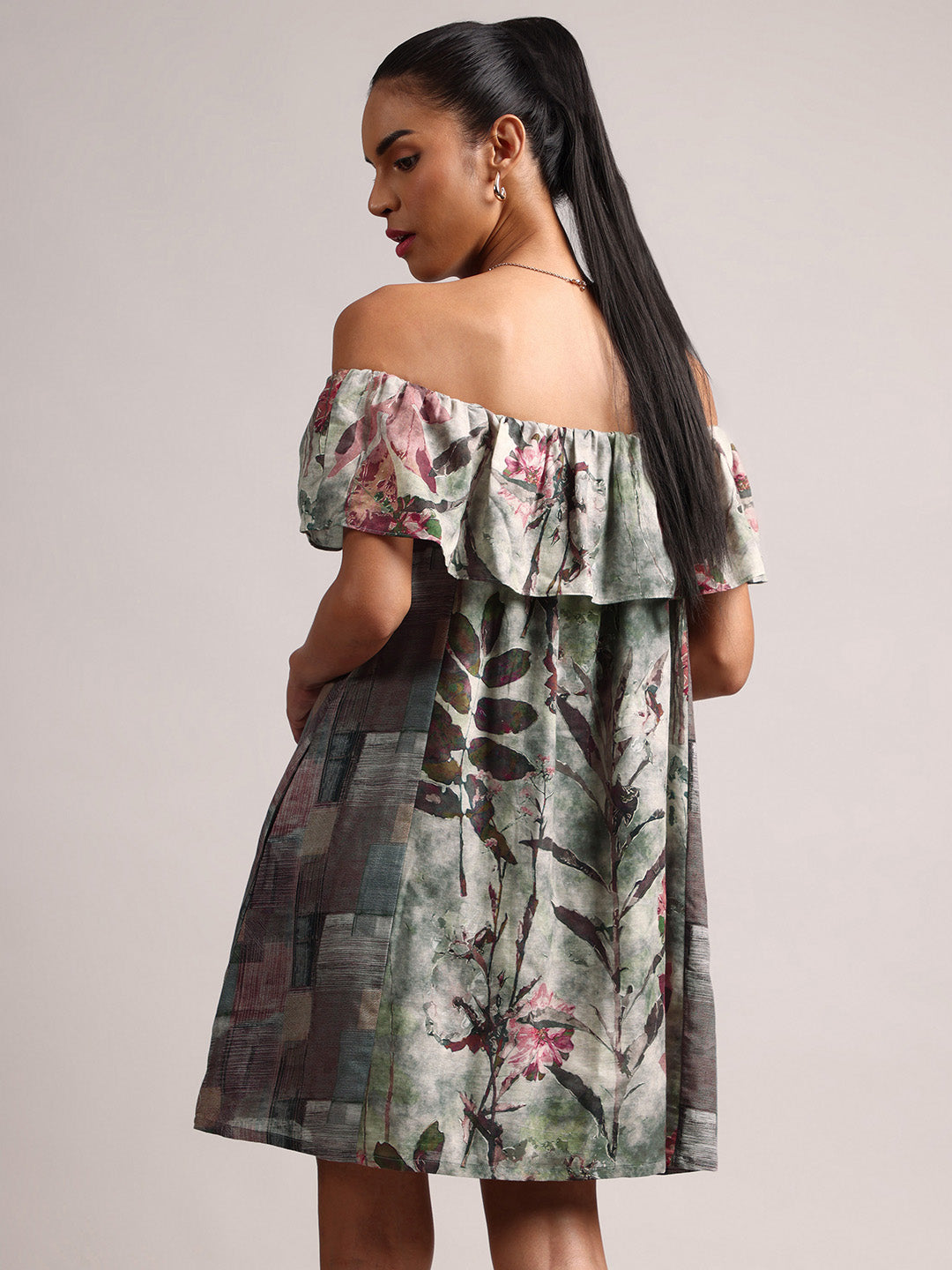 Zaccai Women's Grey Cotton Linen Floral Dress