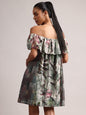 Zaccai Women's Grey Cotton Linen Floral Dress