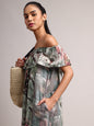Zaccai Women's Grey Cotton Linen Floral Dress