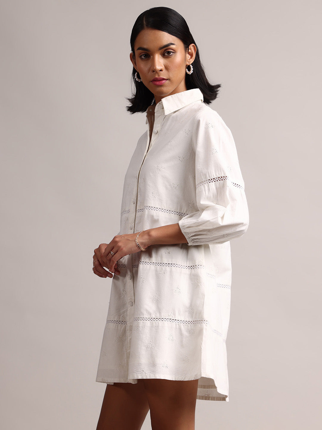 Zaccai Women's White Cambric Schiffli Dress