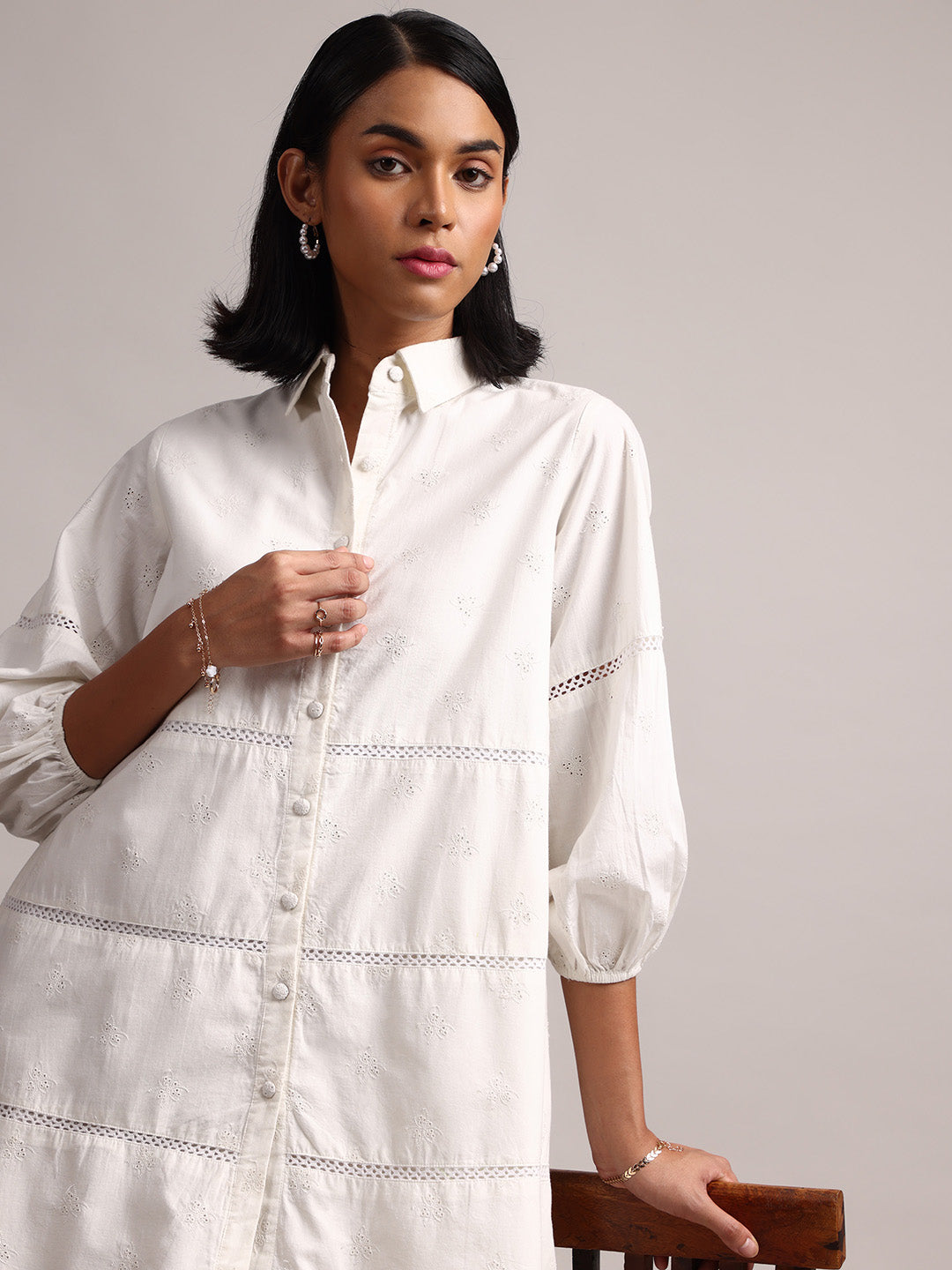 Zaccai Women's White Cambric Schiffli Dress