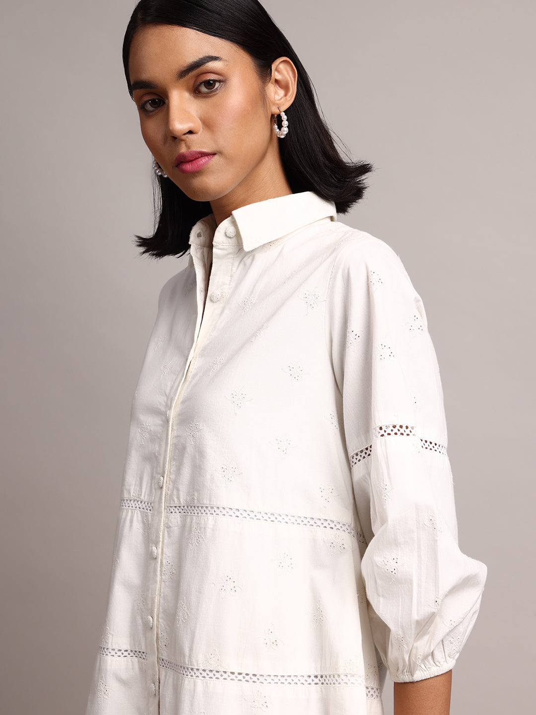 Zaccai Women's White Cambric Schiffli Dress