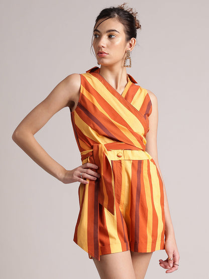 Zaccai Women's Rust Poplin Striped Jumpsuit