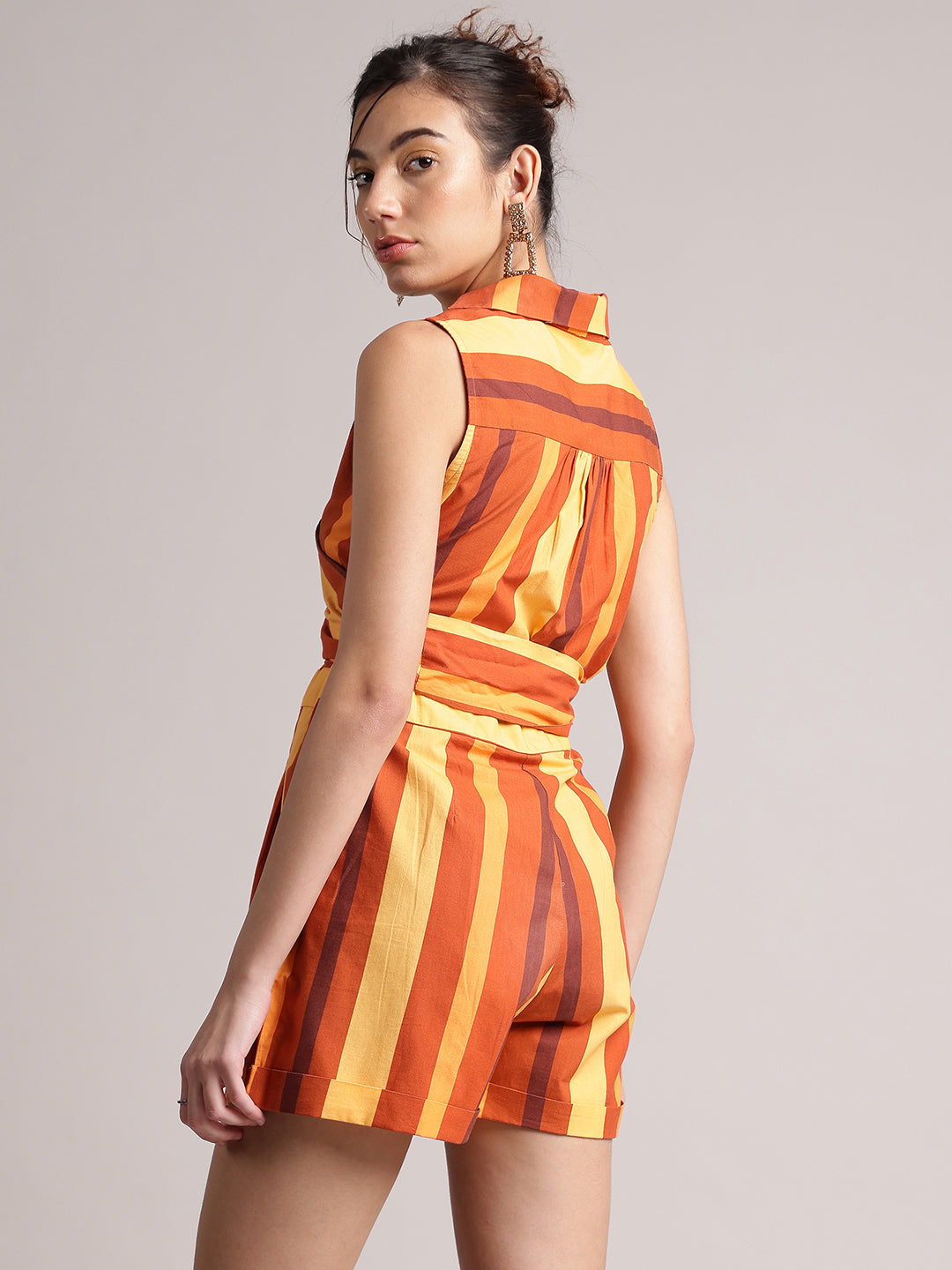 Zaccai Women's Rust Poplin Striped Jumpsuit