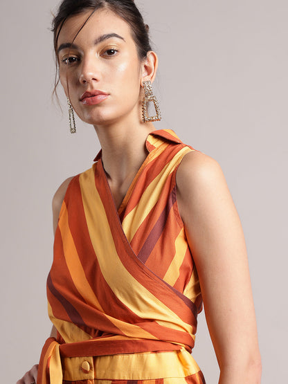 Zaccai Women's Rust Poplin Striped Jumpsuit