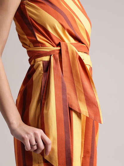 Zaccai Women's Rust Poplin Striped Jumpsuit