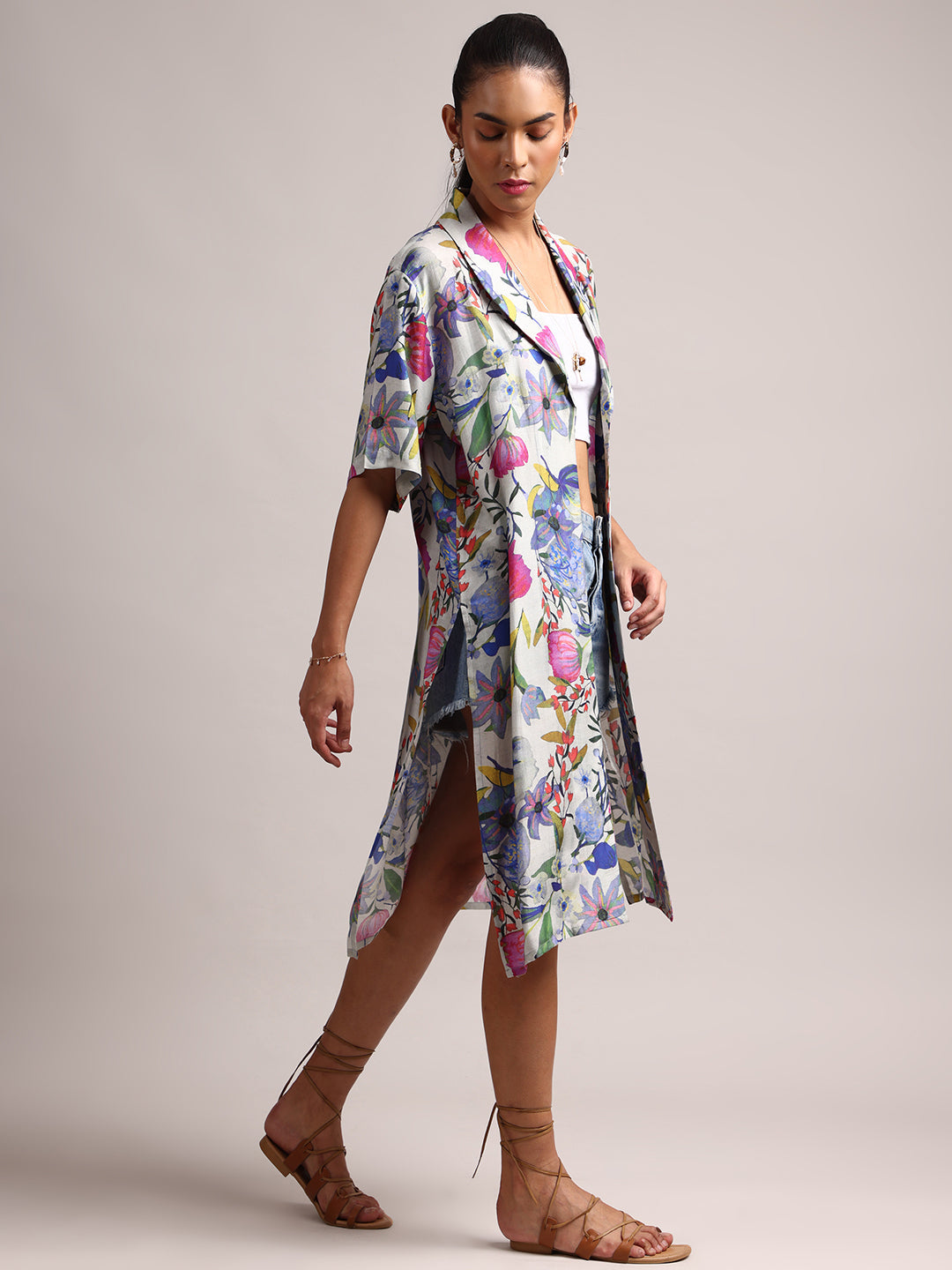 Zaccai Women's Multicolor Muslin Tropical Shrug