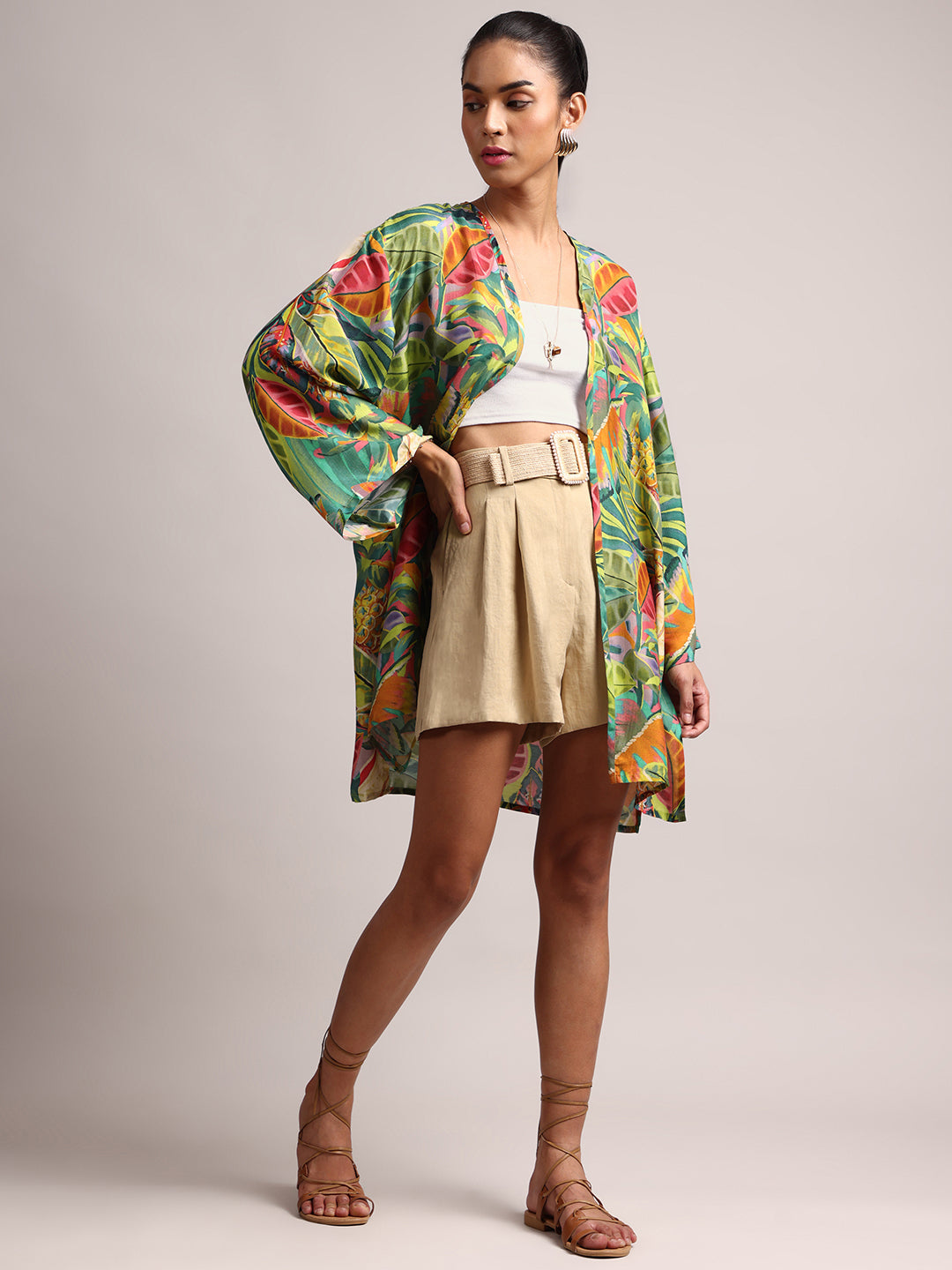 Zaccai Women's Green Muslin Tropical Shrug