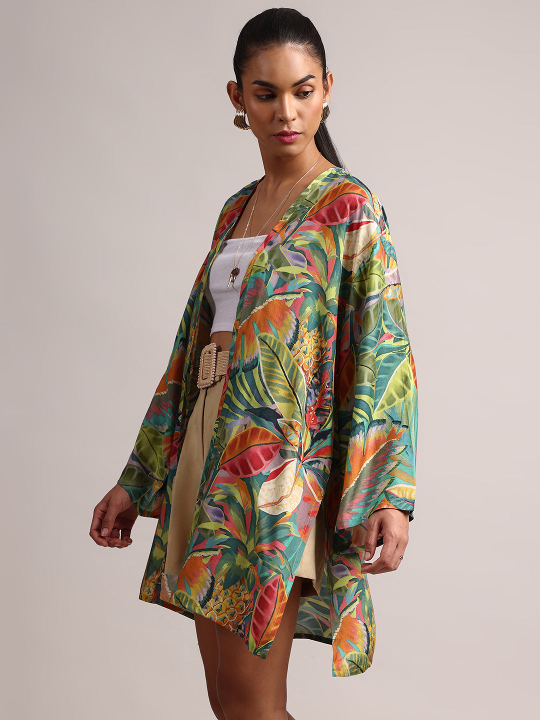 Zaccai Women's Green Muslin Tropical Shrug