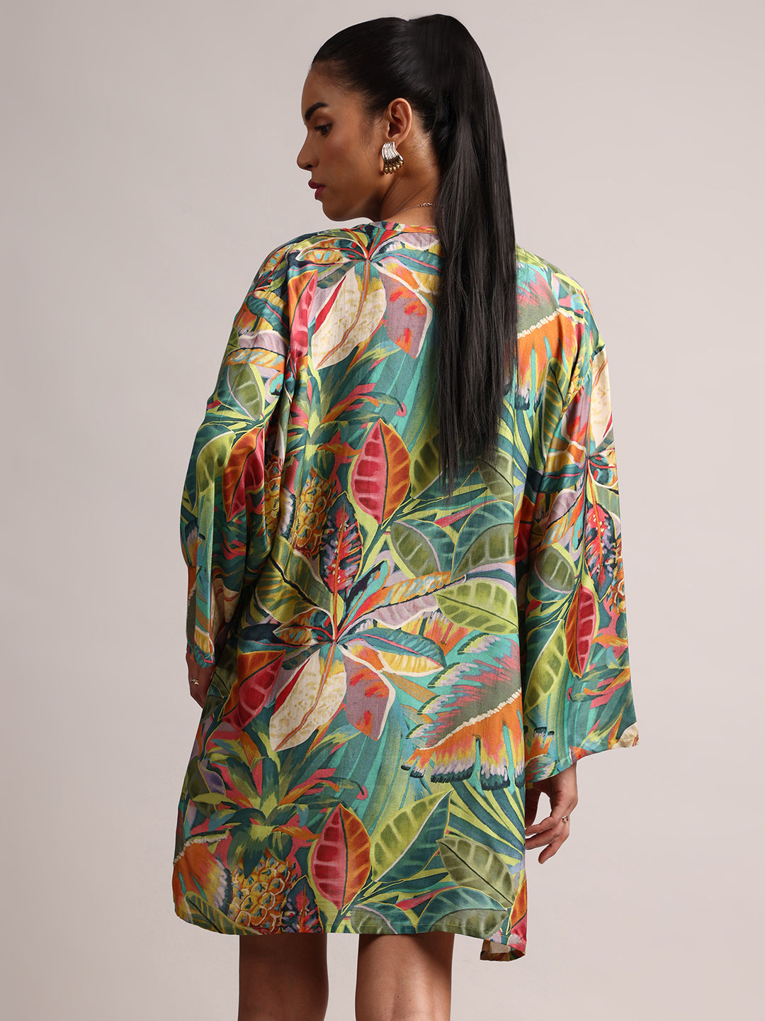 Zaccai Women's Green Muslin Tropical Shrug