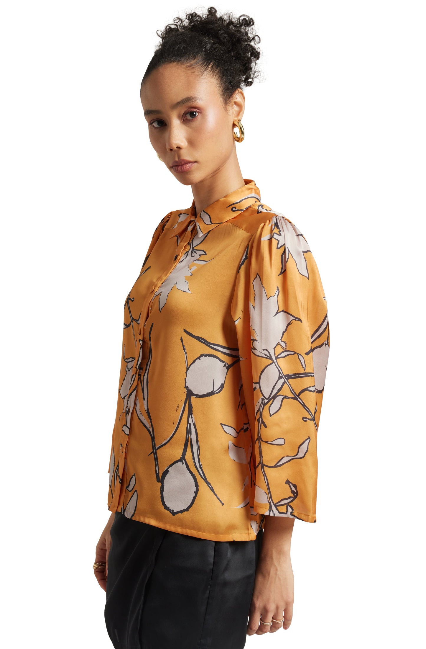 Zaccai Women's Mustard Satin Abstract Top