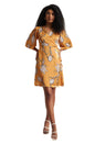Zaccai Women's Mustard Satin Floral Dress