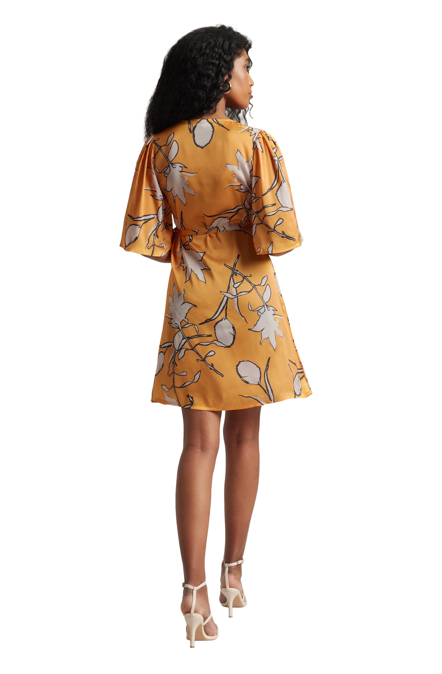 Zaccai Women's Mustard Satin Floral Dress