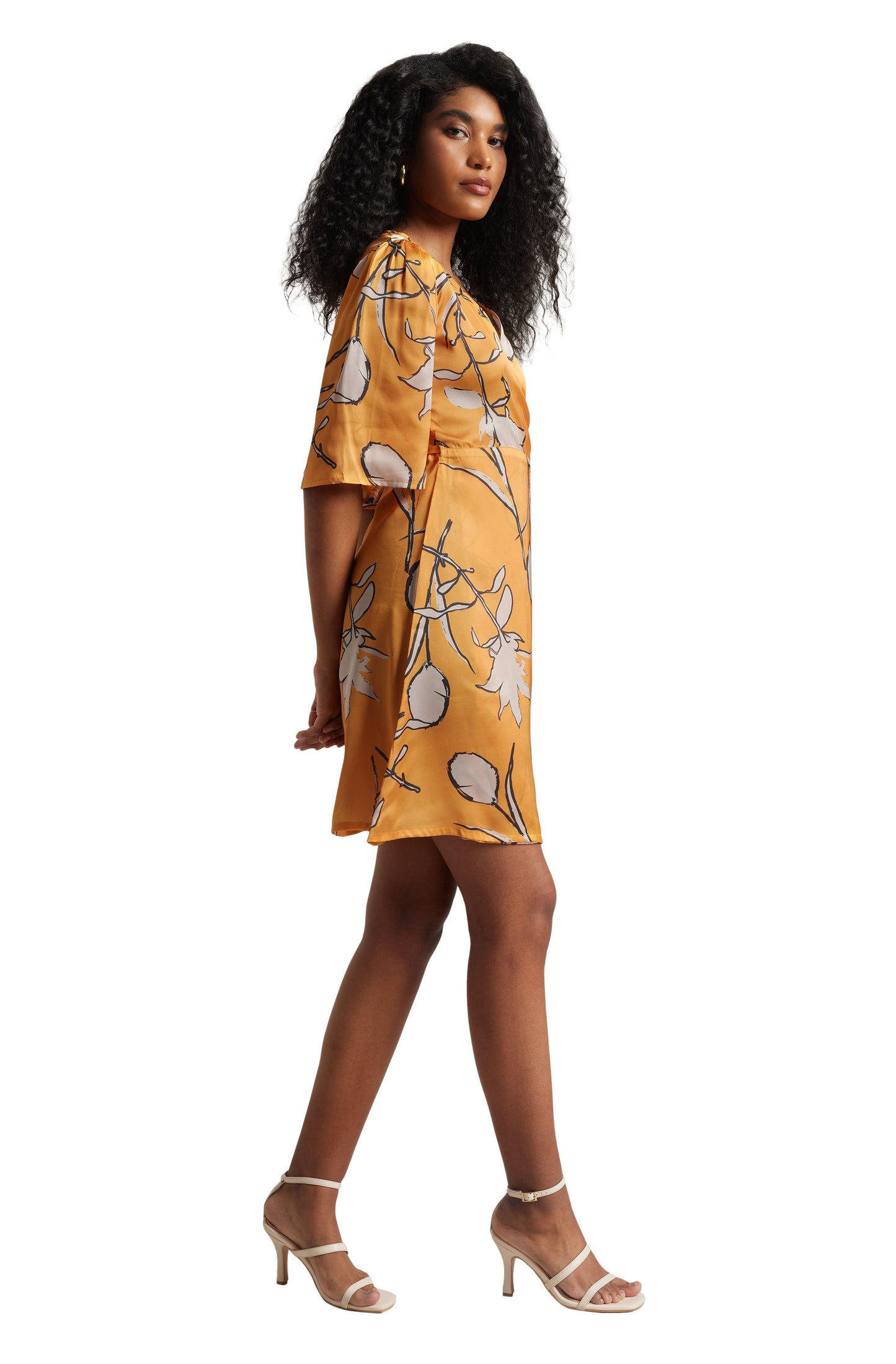 Zaccai Women's Mustard Satin Floral Dress
