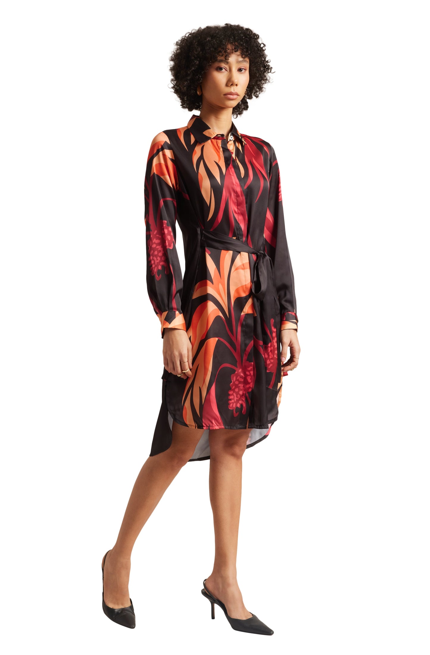 Zaccai Women's Black Satin Abstract Dress