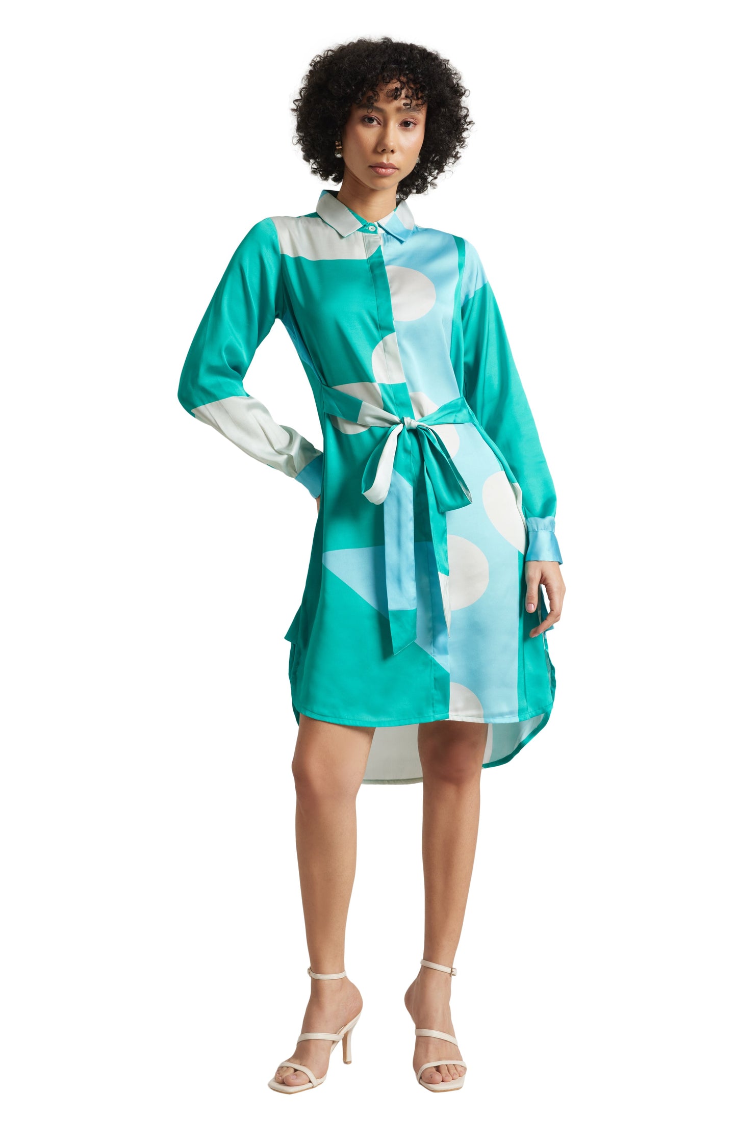 Zaccai Women's Mint Satin Abstract Dress