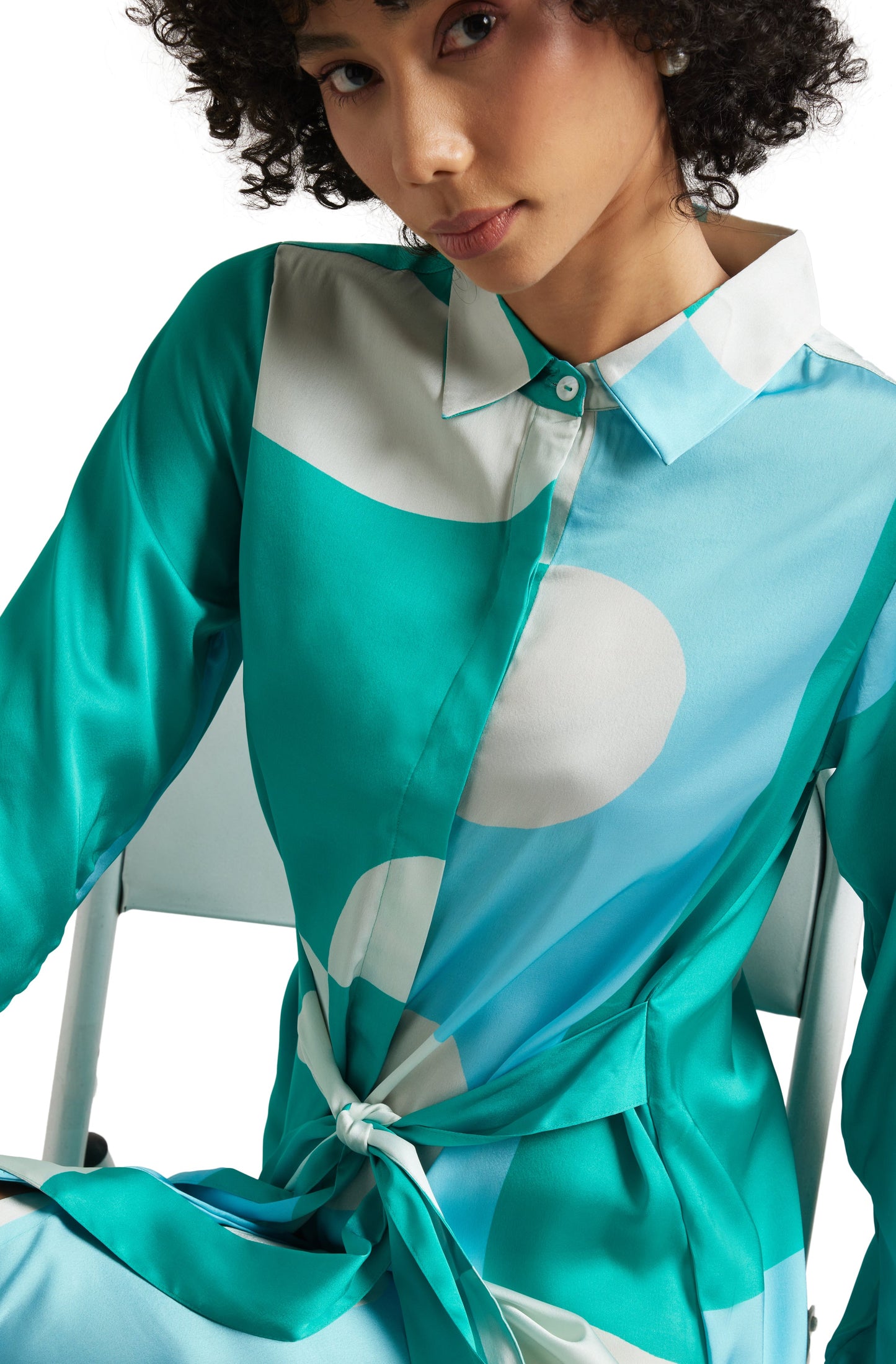 Zaccai Women's Mint Satin Abstract Dress