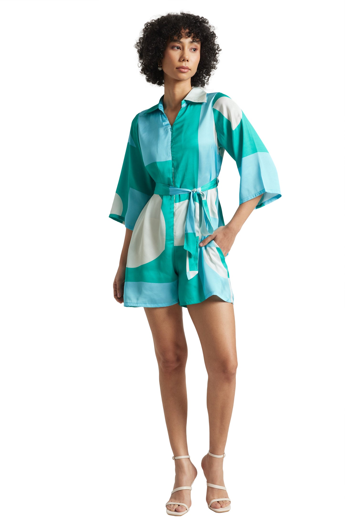 Zaccai Women's Mint Satin Colourblocked Jumpsuit