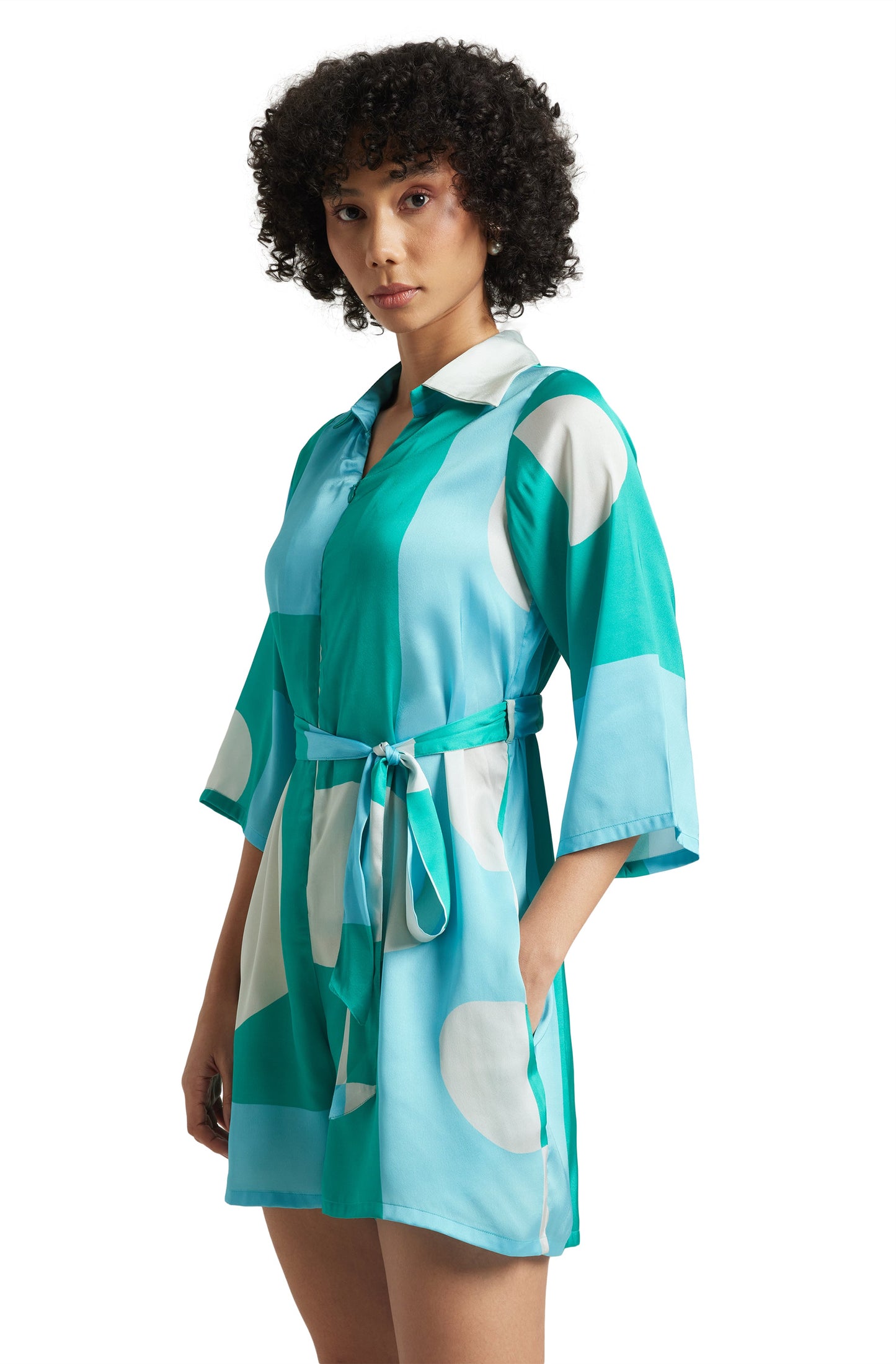 Zaccai Women's Mint Satin Colourblocked Jumpsuit