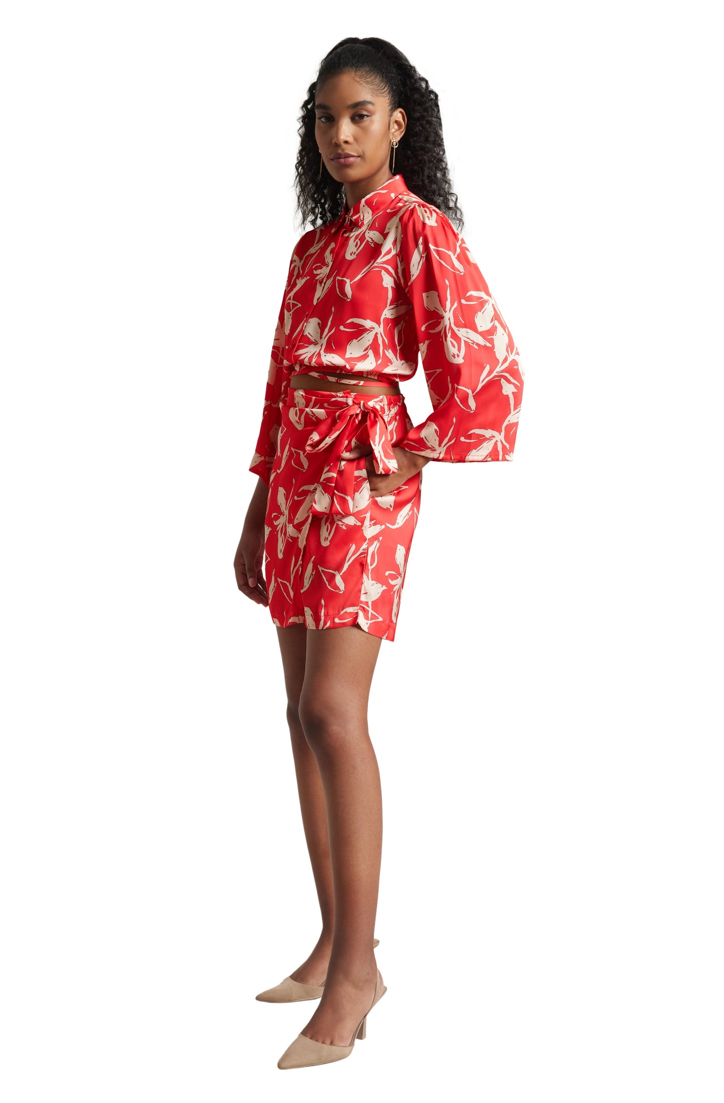 Zaccai Women's Red Satin Abstract Co-ord Set