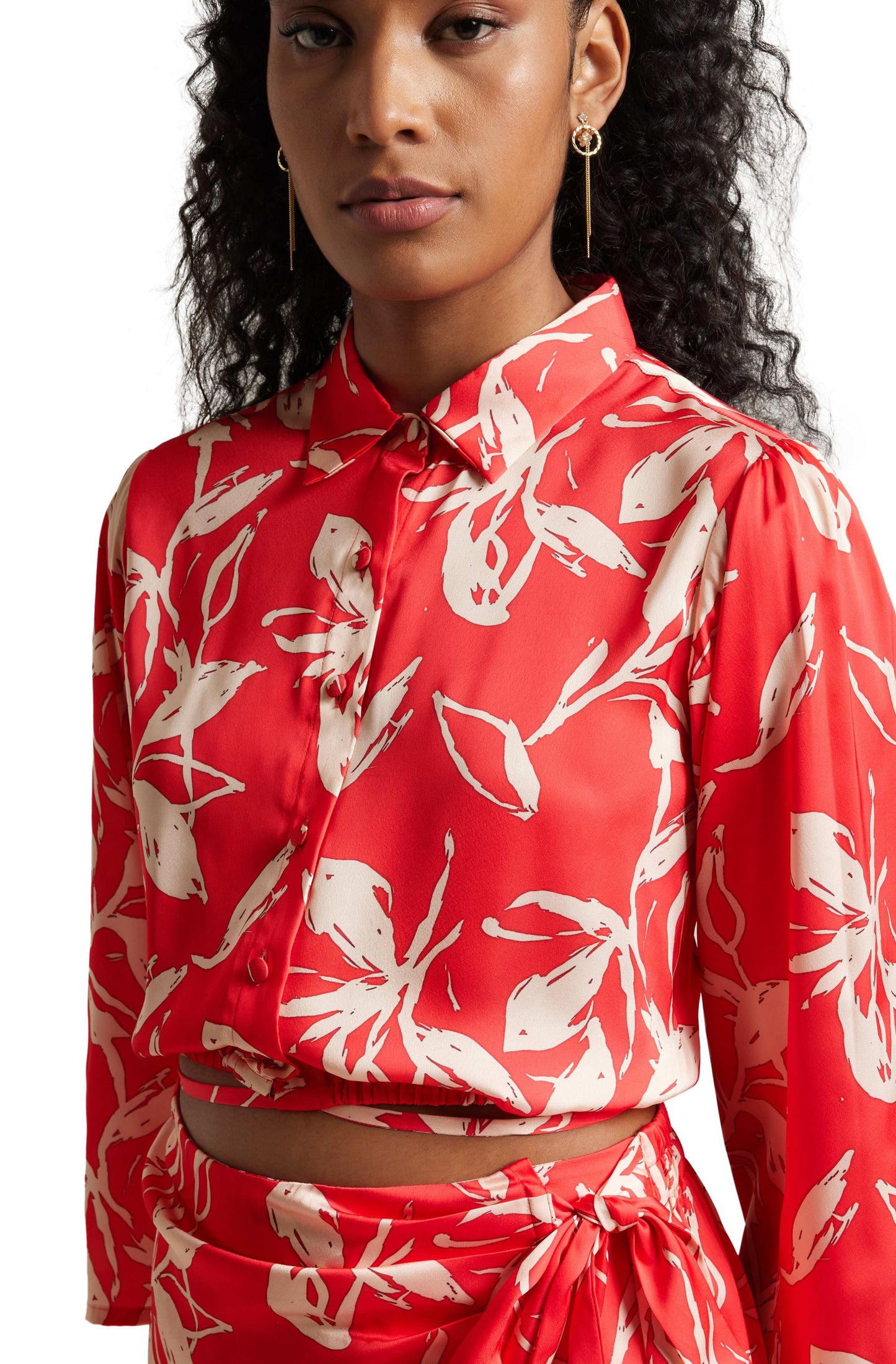 Zaccai Women's Red Satin Abstract Co-ord Set