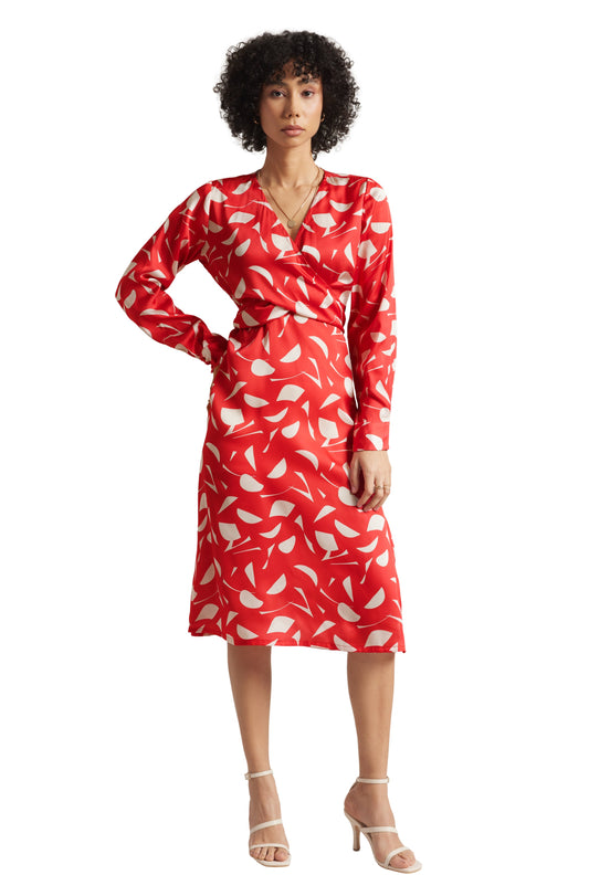 Zaccai Women's Red Satin Abstract Midi Dress